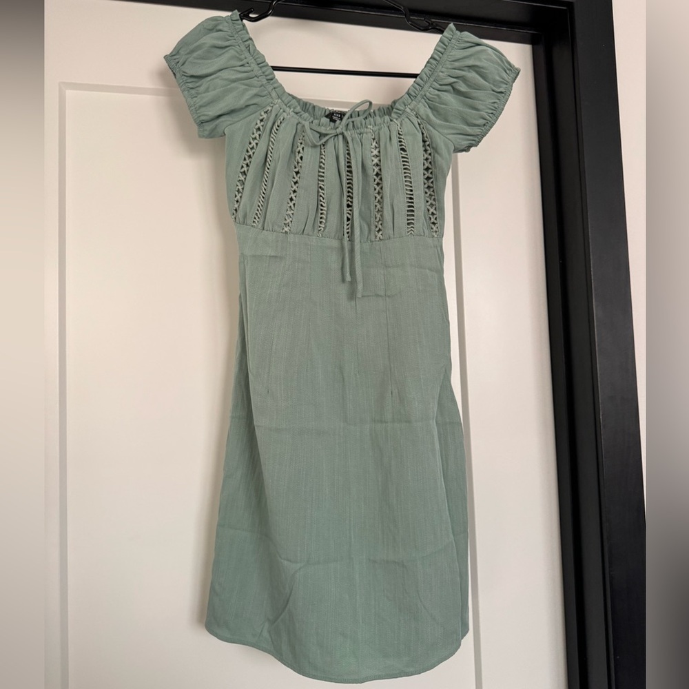 Lulu’s Seafoam Sage Green Flirty Mini Dress with Sleeves